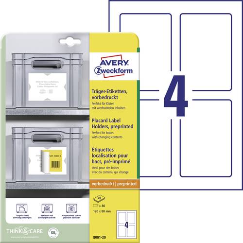 Thumbnail - Avery-Zweckform 8001-20 Träger-Etiketten 120 x 80 mm Polypropylen Weiß, Hellgrau 80 St. Permanent haftend