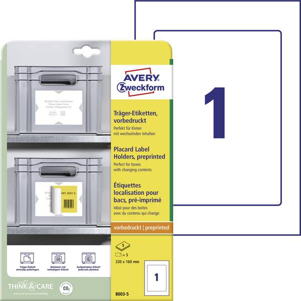 Avery-Zweckform 8003-5 Träger-Etiketten 220 x 160 mm Polypropylen Weiß, Hellgrau 5 St. Permanent haftend