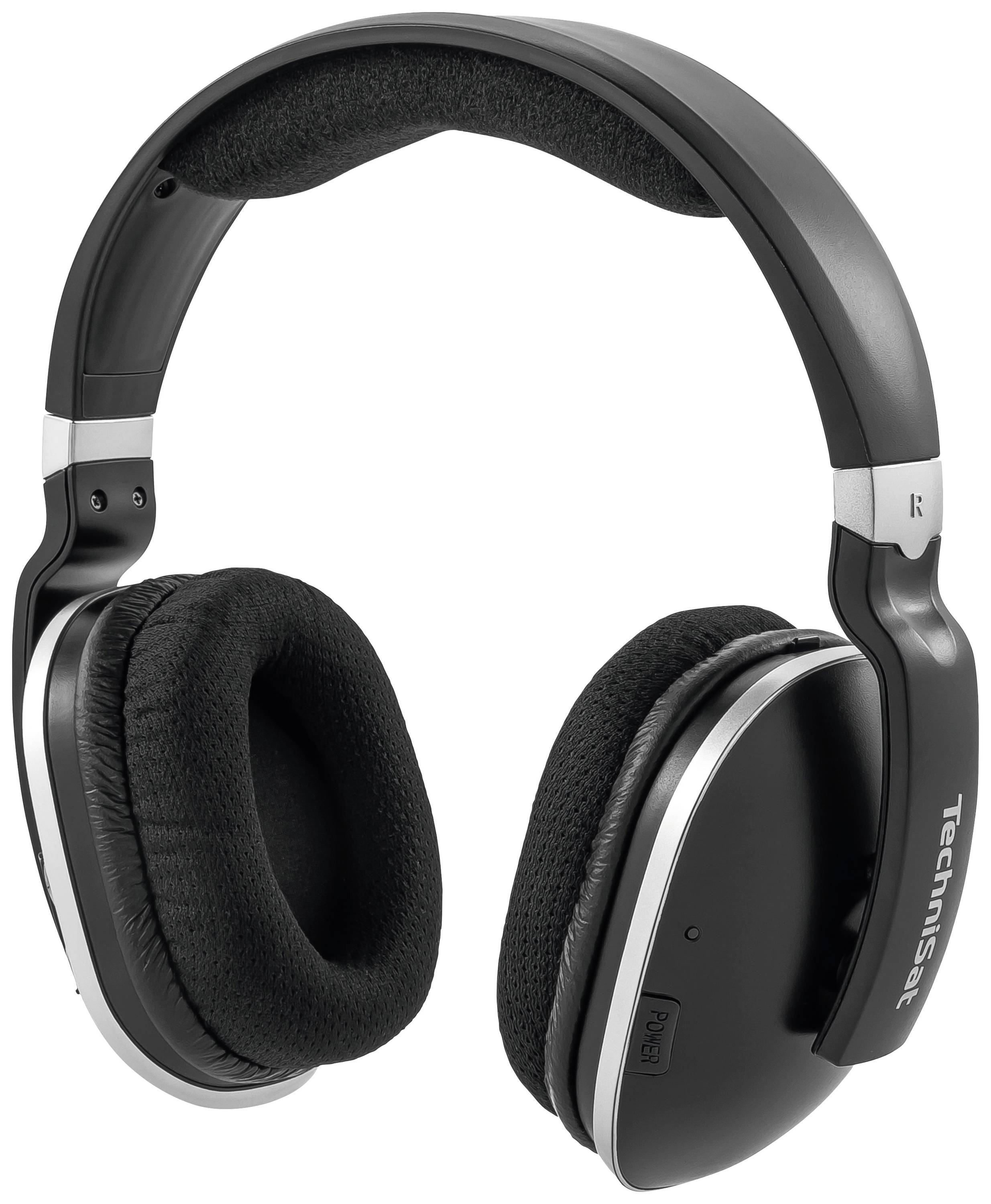 Schwarze Over-Ear-Kopfhörer mit Polsterung, Markenname auf der Seite. Verwendet für Audiohören.