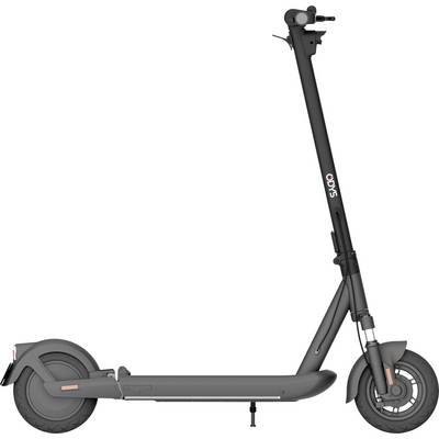 Elektroroller im Seitenprofil, schwarz, mit klappbarem Lenker und breiten Reifen. Ideal für urbane Mobilität.