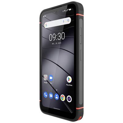 Smartphone in stoßfester Hülle, Display zeigt Uhrzeit und Google-Suchleiste, Apps wie Chrome und Play Store sichtbar.