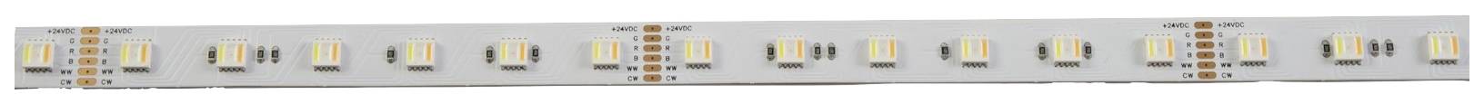 LED-Streifen mit gleichmäßig verteilten, kleinen weißen und goldenen LED-Lichtern auf einem weißen Band.