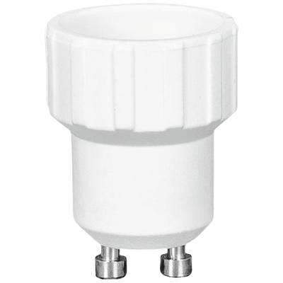 Ein weißer GU10-Lampenadapter aus Keramik mit geriffeltem Rand, der zur Verbindung von Leuchtmitteln mit passenden Fassungen dient.