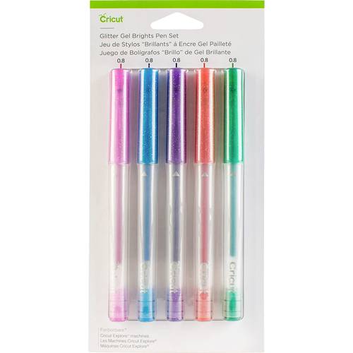 Cricut Explore/Maker Medium Point Gel 5-Pack Glitter Brights Stiftset Glitzereffekt, Rot, Grün, Rosa, Violett, Blau