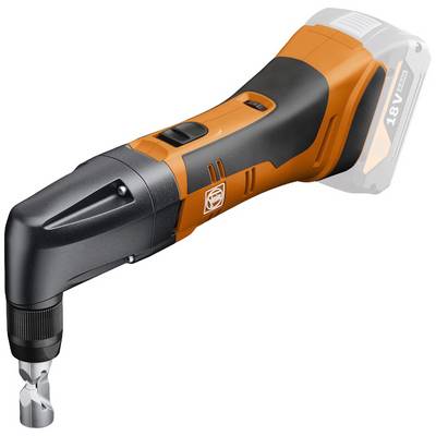 Akkubetriebene orange und schwarze Elektroschere zur präzisen Metallbearbeitung. Kompakt und kabellos gestaltet für einfache Handhabung.