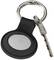 Ein Schlüsselbund mit einem kreisförmigen schwarzen Anhänger und einem silbernen Schlüssel.