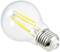 Eine Glühlampe mit gelben LED-Filamenten, die typisch für energiesparende Leuchtmittel ist.