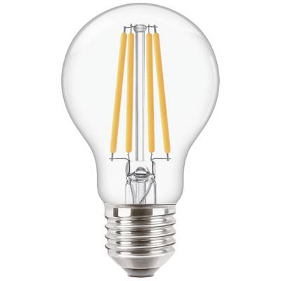 Glühbirne mit sichtbaren Filamenten, die in einem klaren Glas umhüllt sind; moderner, energieeffizienter LED-Stil.