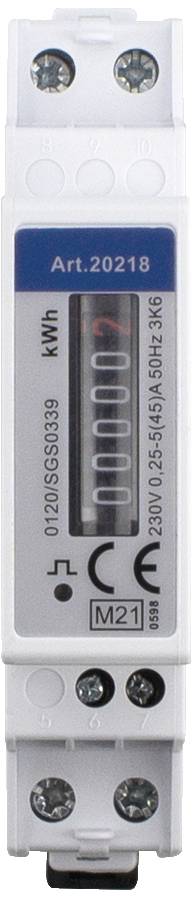 Elektrizitätszähler mit digitalem Display zeigt '0000002' kWh. Gehäuse mit CE-Kennzeichnung und technischen Spezifikationen aufgedruckt.