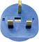'Blauer UK-Netzstecker (Typ G) mit drei rechteckigen Stiften; Aufdrucke: BS 1363, GB, 13 250.'