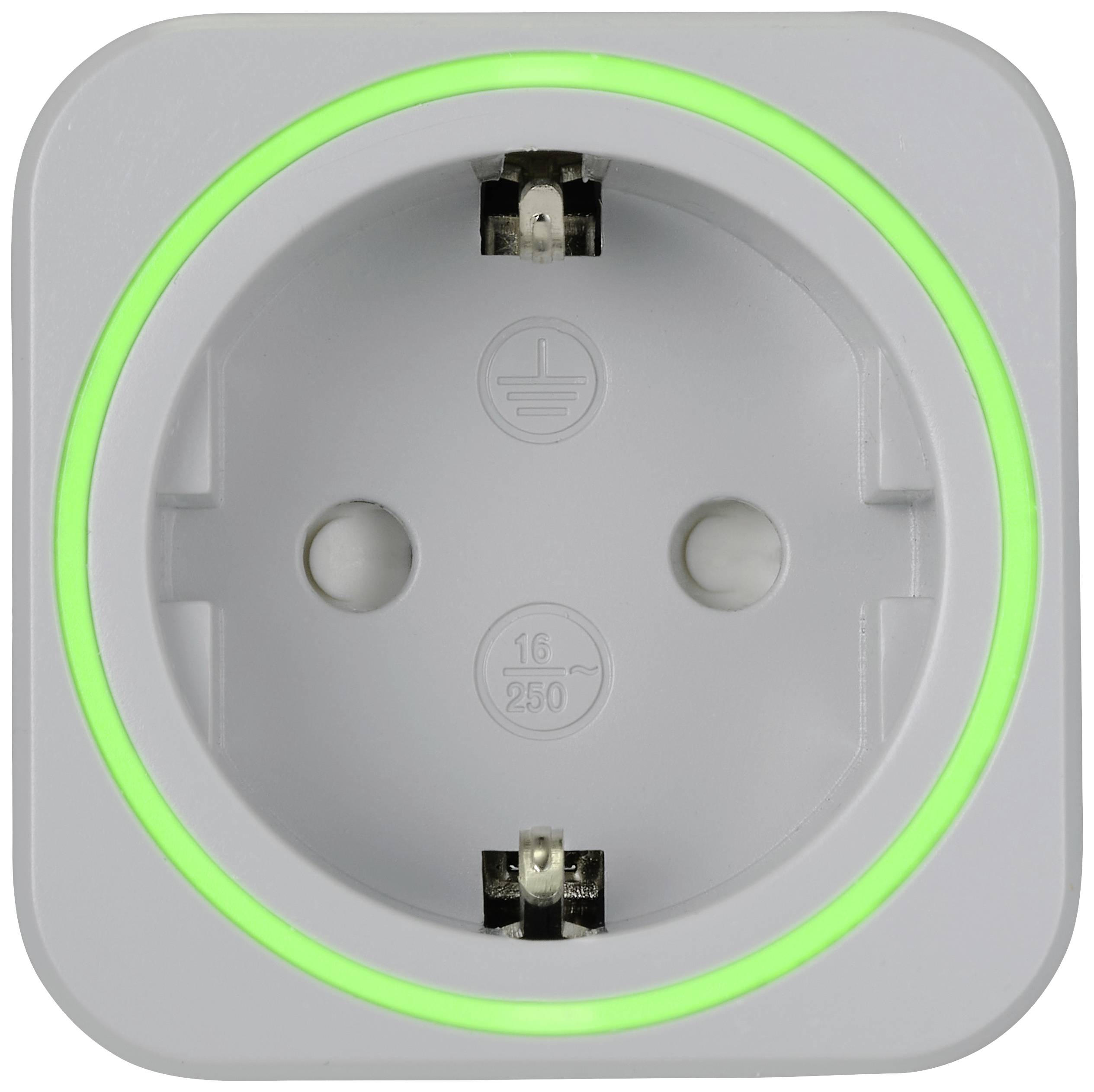 Steckdose mit grünem Leuchtring; symbolisiert aktiven Status oder Energiefluss.