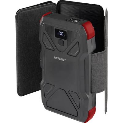 Tragbare, robuste Powerbank mit digitaler Anzeige, umgeben von einem schützenden, aufklappbaren Gehäuse; geeignet für Outdoor-Einsätze.