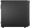 Schwarzes Computergehäuse von der Seite, ohne Fenster oder sichtbare Komponenten, auf einem weißen Hintergrund.