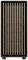 Ein hoher, rechteckiger Lautsprecher mit schwarzen Seiten und einer Front aus vertikalen, hölzernen Lamellen.