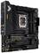 Ein schwarzes Computer-Mainboard mit mehreren PCIe-Steckplätzen, RAM-Slots und Anschlüssen. Markenlogo und farbige Akzente sichtbar.