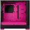 Ein leeres Computergehäuse mit auffälligem pinken Innenleben und schwarzem Gehäuserahmen, geeignet zum Einbau von PC-Komponenten.