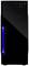 Schwarzes PC-Gehäuse mit blau beleuchtetem Streifen an der Seite, drei USB-Ports und Audioanschlüssen oben.