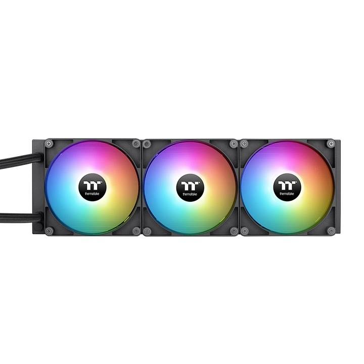 'Drei Regenbogen-LED-Lüfter nebeneinander montiert, mit einem Kabel verbunden; passend für computerbasierte Kühlungssysteme.'