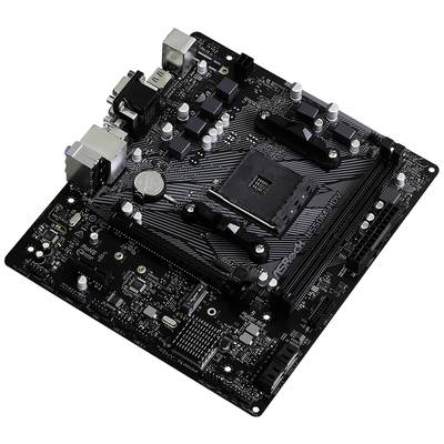 Eine schwarze Computer-Mainboard-Platine mit zahlreichen Anschlüssen, Steckplätzen und elektronischen Bauteilen.