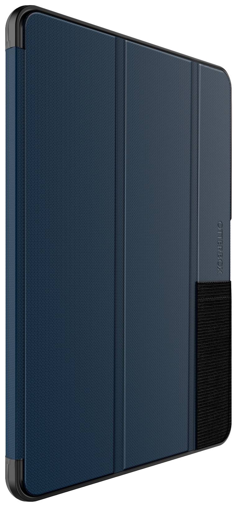 Eine dunkelblaue Tablet-Hülle mit einer schwarzen, strukturierten Ecke. Die Hülle hat ein elegantes Design und schützt das Gerät.