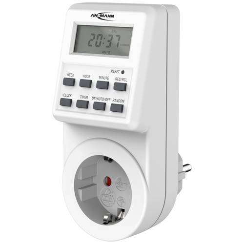 Ansmann 1260-0009 Steckdosen-Zeitschaltuhr digital Tagesprogramm, Wochenprogramm 3680 W Zufallsfunktion, Sommer-/Winterz...