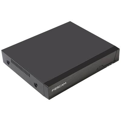 'Foscam'-Sicherheitsgerät in schwarzer Boxform, möglicherweise ein DVR oder NVR zur Videoüberwachung, seitlich und oben sichtbar.