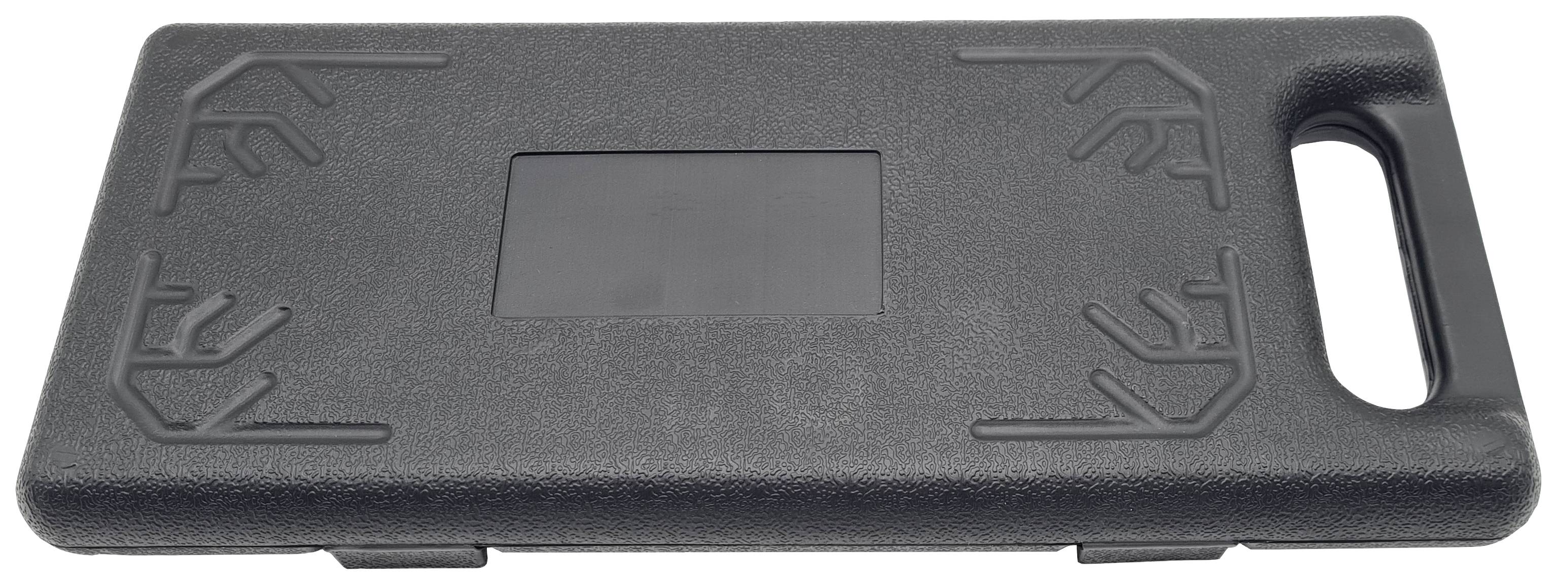 Kunststoff-Werkzeugkoffer mit Tragegriff. Rechteckige Form, stabile Bauweise, geeignet zur sicheren Aufbewahrung von Werkzeugen.