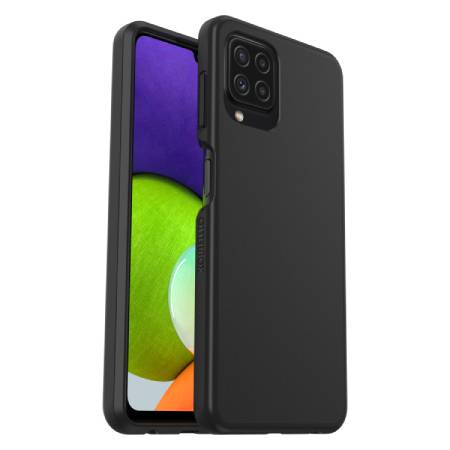 Schwarzes Smartphone mit bunter Display-Anzeige in einer Schutzhülle, Nahaufnahme.
