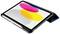 Ein Tablet mit Schutzhülle, das auf einem Ständer liegt; der Bildschirm zeigt bunte Formen auf weißem Hintergrund.
