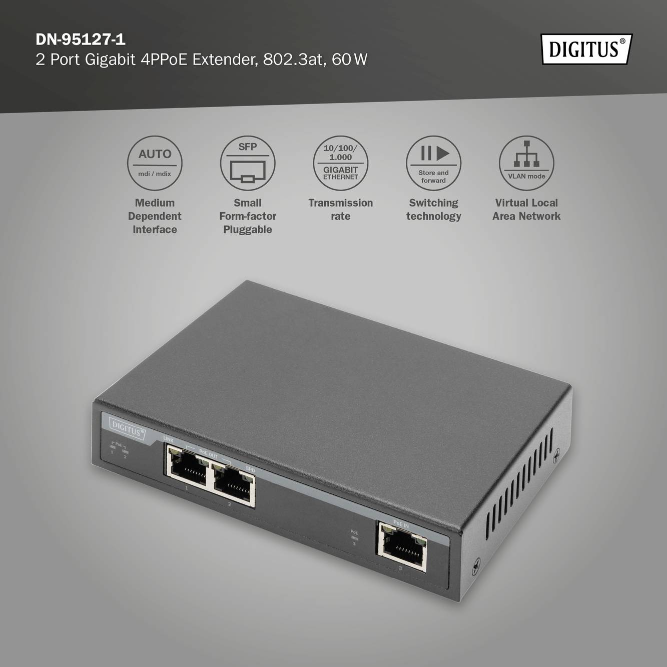 DIGITUS - 2-Port Gigabit 4PPoE Extender, 802.3at, 60 W-7