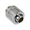 Metallischer Adapter mit geriffelter Oberfläche, zylindrische Form und glänzender Oberfläche, geeignet für Anschlusszwecke.