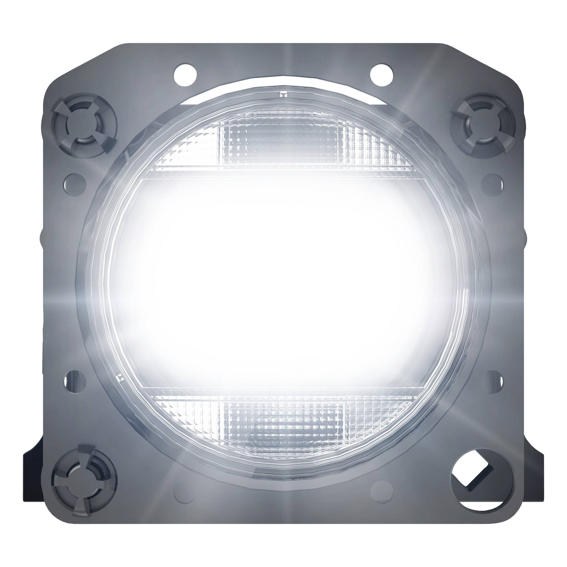 Ein leuchtendes, quadratisches LED-Licht in einem Gehäuse, strahlt hell und gleichmäßig, geeignet für verschiedene Anwendungen.