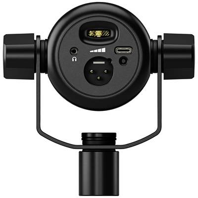 'Runder Mikrofonanschluss mit mehreren Schnittstellen und Anschlüssen, einschließlich USB-C, Kopfhörer- und Audiobuchse.'