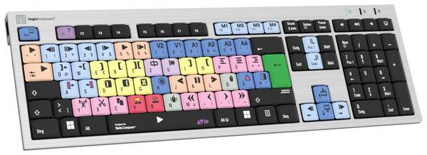 Logickeyboard Avid Media Composer Slim Kabelgebunden Tastatur Deutsch, QWERTZ Grau Multimediatasten, USB-Hub, Geräuscharme Tasten