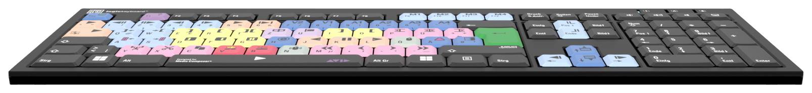 Tastatur mit farbigen Tasten zur Kennzeichnung von Shortcut-Tasten, vermutlich zur Verwendung in einem speziellen Softwareprogramm.