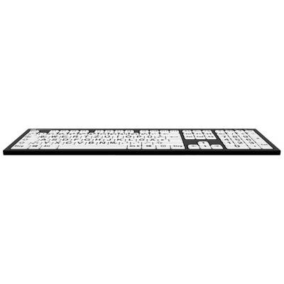 Tastatur mit großen, schwarzen Buchstaben auf weißen Tasten, optimiert für Menschen mit Sehbehinderung.