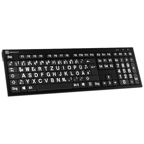 Thumbnail - Logickeyboard XL-Print Kabelgebunden Tastatur Deutsch, QWERTZ Schwarz Multimediatasten, USB-Hub, Geräuscharme Tasten