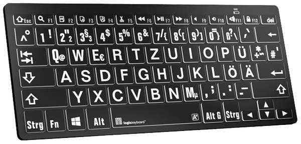Logickeyboard XL-Print Bluetooth® Tastatur Deutsch, QWERTZ Schwarz Multimediatasten, USB-Hub, Geräuscharme Tasten