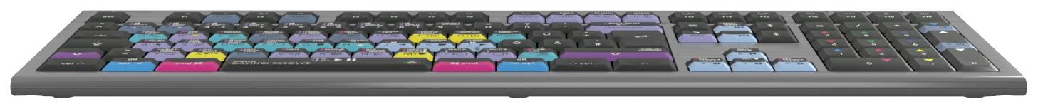 Eine Computertastatur mit bunten Tasten in verschiedenen Farben, darunter Blau, Lila, Gelb und Türkis.