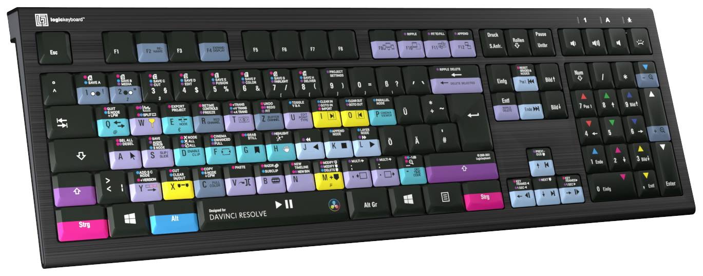 Logickeyboard Davinci Resolve Astra Kabelgebunden Tastatur Deutsch, QWERTZ Schwarz Multimediatasten, USB-Hub, Geräuschar