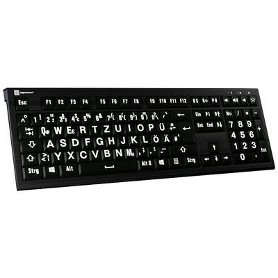 Logickeyboard XL-Print Kabelgebunden Tastatur Deutsch, QWERTZ Schwarz Multimediatasten, USB-Hub, Geräuscharme Tasten