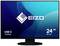 Ein Monitor von EIZO wird gezeigt. Auf dem Bildschirm steht 'EIZO', 'USB-C Docking', und '24 Zoll, 61,1 cm'. Das Display zeigt blaue Wellen.