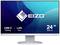 Ein 24-Zoll-Monitor von EIZO mit USB-C-Dockingstation und LAN-Port. Der Bildschirm zeigt ein blaues Hintergrundmuster.