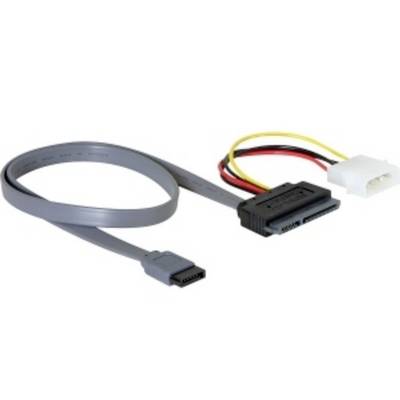 Ein graues SATA-Stromkabel mit mehreren Anschlüssen, darunter ein Stecker für die Hauptplatine und ein Anschluss für ein Laufwerk.