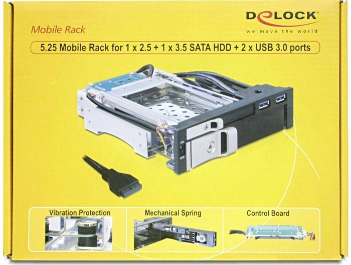 DeLOCK 5.25\" Wechselrahmen für 1 x 2.5\" + 1 x 3.5\" SATA HDD + 2 x USB 3.0 Ports