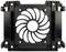 Ein schwarzer Ventilatorrahmen mit spiralförmigem Design in der Mitte, geeignet zur Montage in technischen Geräten.