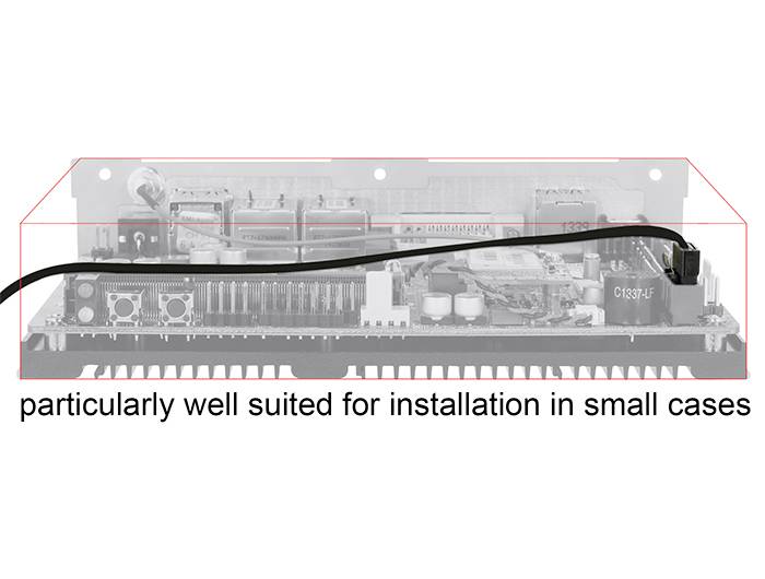 Ein Elektronikgerät mit einem langen Kabel ist besonders gut für die Installation in kleinen Gehäusen geeignet.