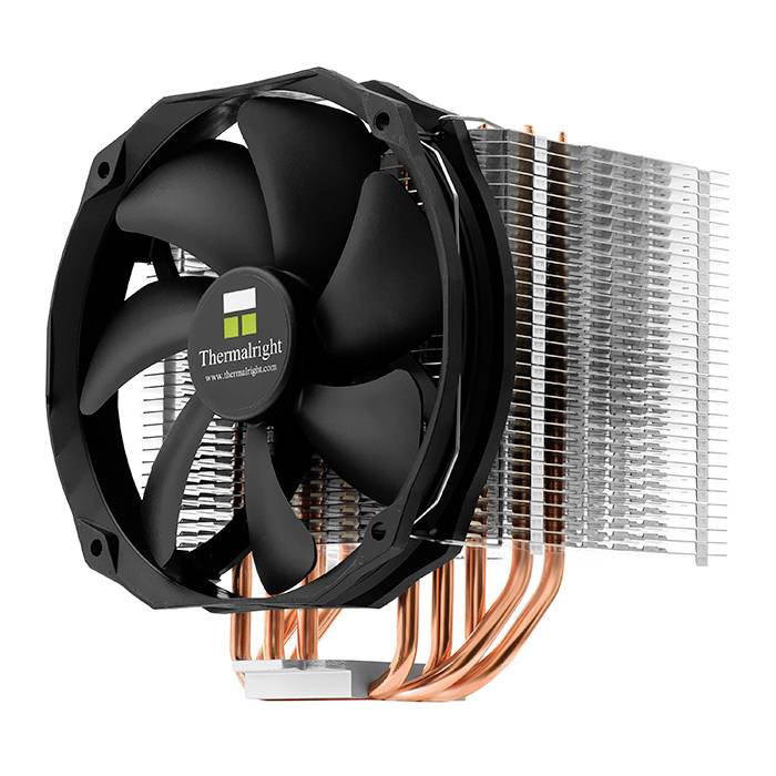 Prozessor-Kühler mit schwarzem Lüfter und Kupfer-Heatpipes, Marke 'Thermalright', zur Kühlung von PC-Komponenten.
