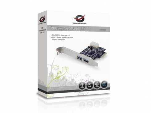 'Conceptsino' PCI Express Karte USB 3.0 Verpackung mit Bild der Karte, bietet dreimal schnellere Datenübertragung als USB 2.0.