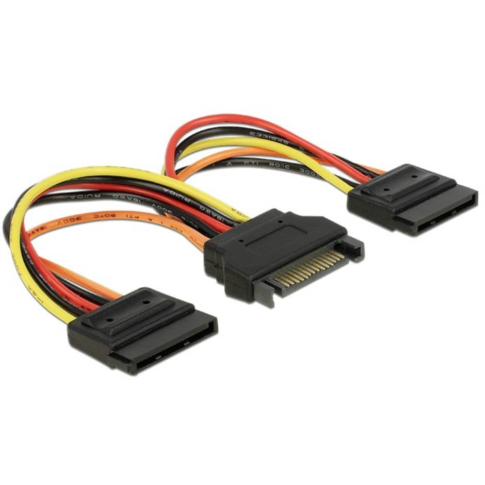 DeLOCK 60143 0.15m SATA 15-pin 2x SATA 15-pin Zwart, Oranje, Rood, Geel SATA-kabel